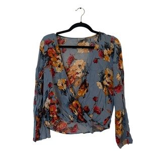 Abbeline Floral Wrap Blouse - Blue and Red